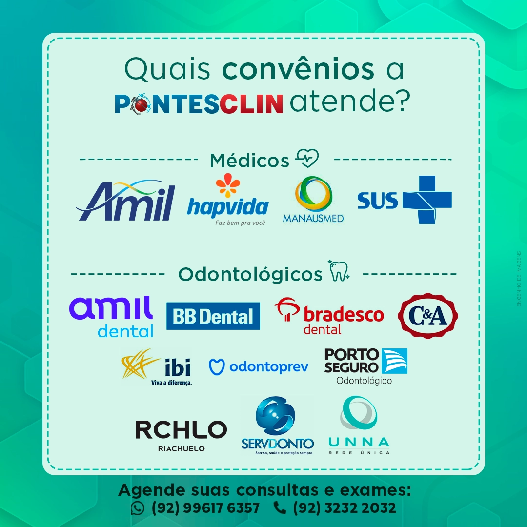Na PONTESCLIN atendemos vários PLANOS MÉDICOS e ODONTOLÓGICOS para oferecer o melhor à sua SAÚDE.