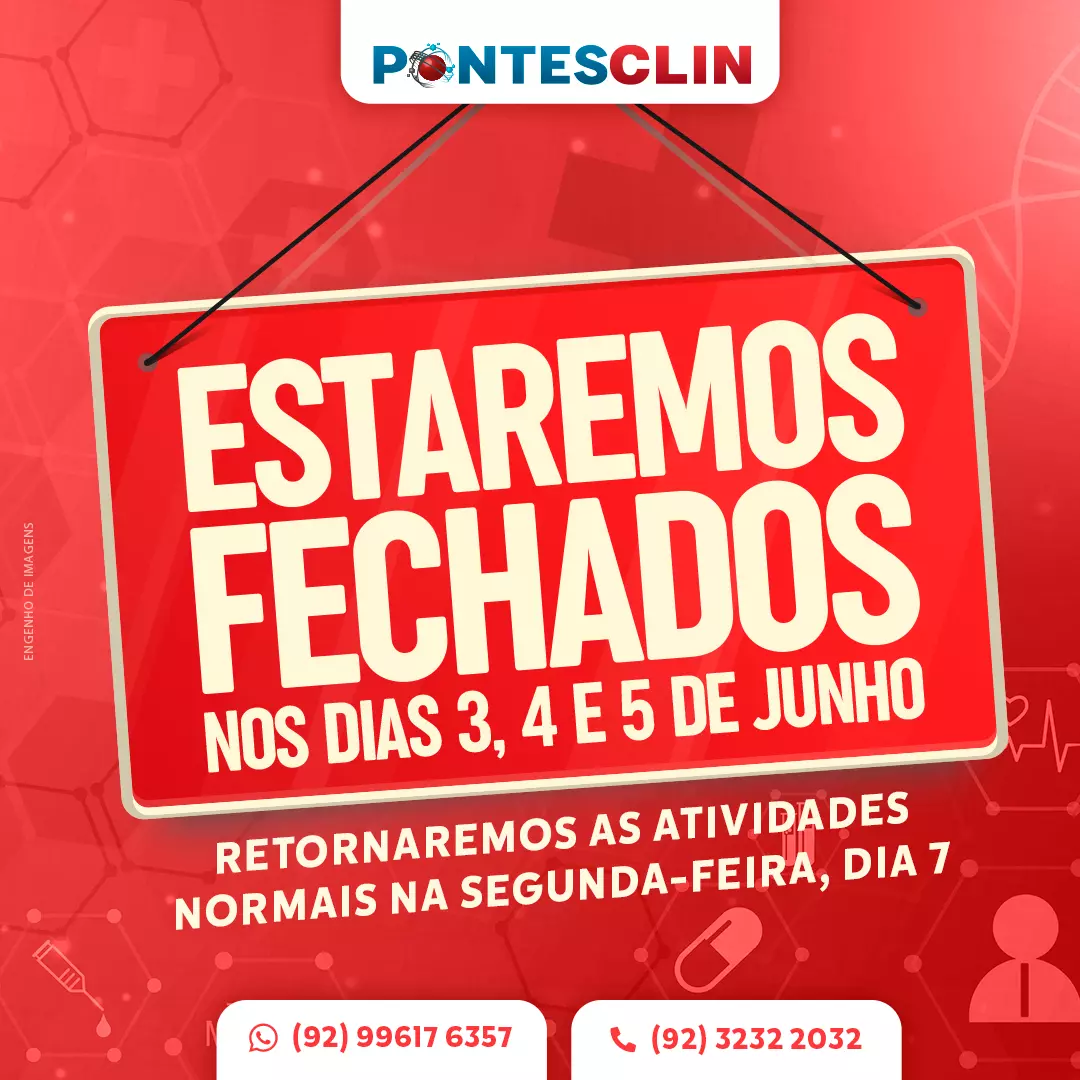 Estaremos fechados nos dias 3, 4 e 5 de Junho